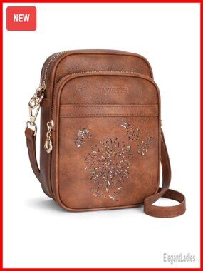 RFID Crossbody Bag Sunflower Cutout Detachable Strap Shoulder Purse